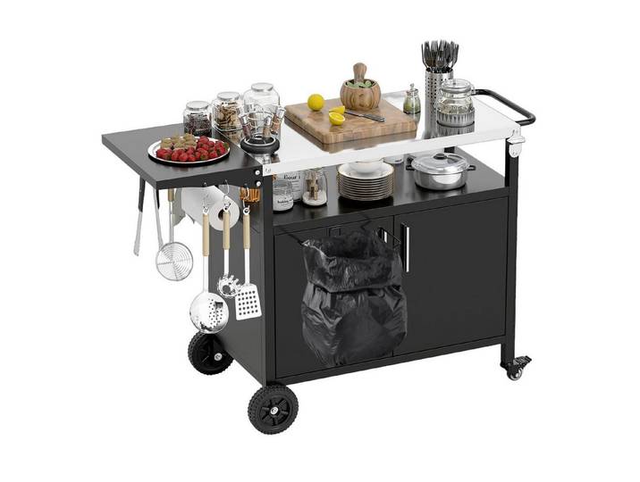 COSTWAY Grillablagetisch, Grillwagen mit klappbarem Seitentisch, bis 100 kg