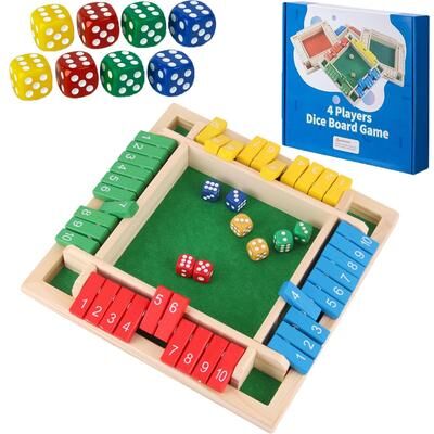 Uplift Picks Wooden Shut The Box Board Game For 4 Players Family Dice Math Game green