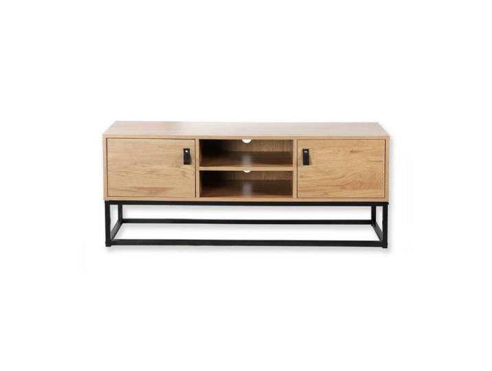 CALICOSY - Meuble TV Décor Chêne 2 Portes 2 Niches L120 cm - JILL - Bois foncé