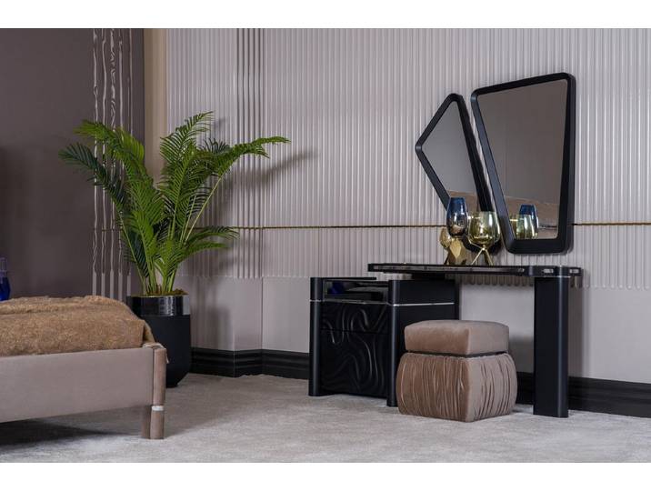 JVmoebel Schminktisch Eleganter Schminktisch mit schwarzem Design und komfortablem Hocker (Schminktisch / Spiegel: / Hocker), Made in Europa