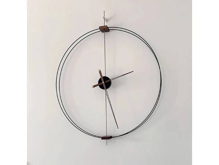 Horloge murale minimaliste espagnole créative, horloges d'art de salon de luxe, pointeur en bois massif, grande horloge murale, horloges à mouvement silencieux
