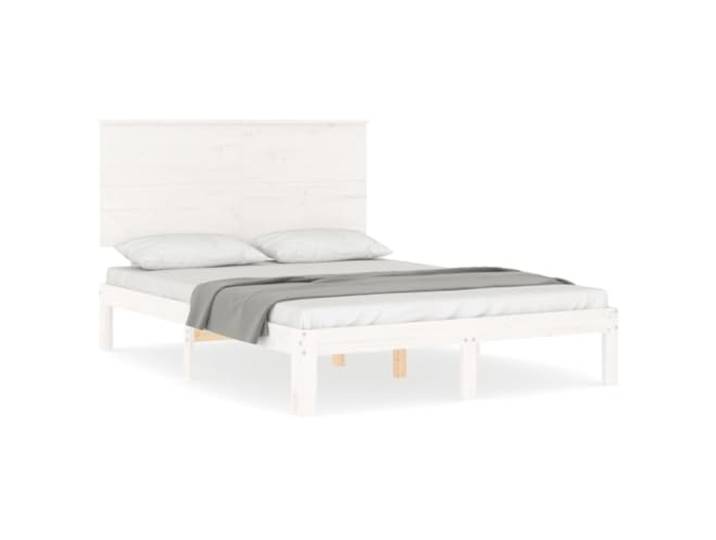 PUGYNBK Bettgestell für Doppelbett, massives Kiefernholz, Weiß Lattenrost im Lieferumfang enthalten, Rückenstütze, Matratze nicht im Lieferumfang enthalten, robust und langlebig