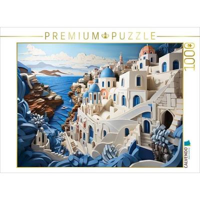 CALVENDO Puzzle Santorini in Papierschichtkunst | 1000 Teile Lege-Größe 64x48cm Foto-Puzzle für glückliche Stunden