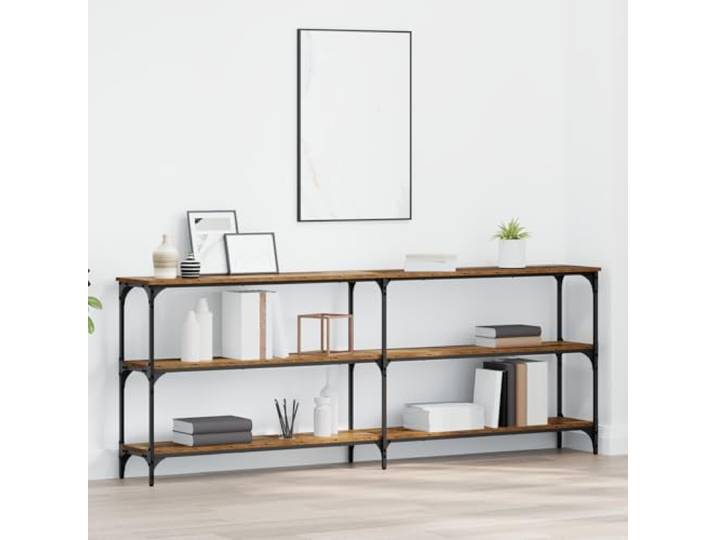 HEFZGDB Konsolentisch Altholz 200x29x75 cm mit DREI geräumigen Regalen aus massivem Holz und robustem Metall für Wohnbereich Stil Praktikabilität Dekoration
