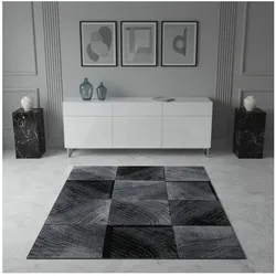 Teppich Kurzflor INN in Schwarz, kariert, 80 x 150 cm