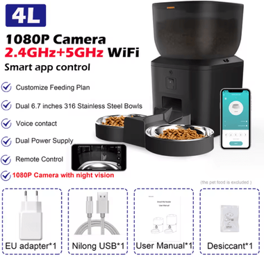 Inspire Picks Furpipi Smart Automatic Pet Feeder With 1080P HD Camera & App Control 4l 5g Hd Bowl X2 B food grade Abs