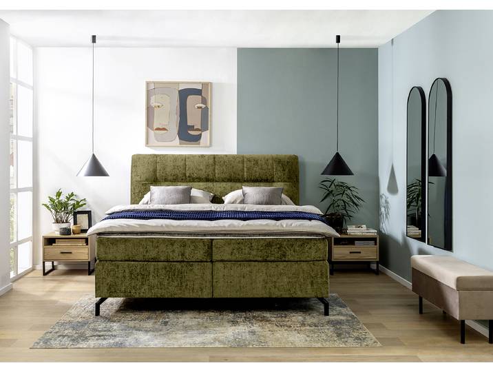 Boxspringbett Plumas 180 x 200cm Chenille Ova Grün H3