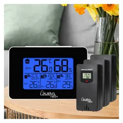 Casativo Funk-Wetterstation mit 3 Funksensoren, Hygrometer, LCD-Display, Wetterstation, Mehrfarbig