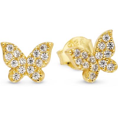 Paar Ohrstecker FIRETTI "Ohrringe Schmetterling-Design mit Zirkonia weiß", gelbgoldfarben, kristallweiß, kristallweiß, Ohrringe, Damen, Silber 925 (Sterlingsilber), mit Zirkonia (synth.)