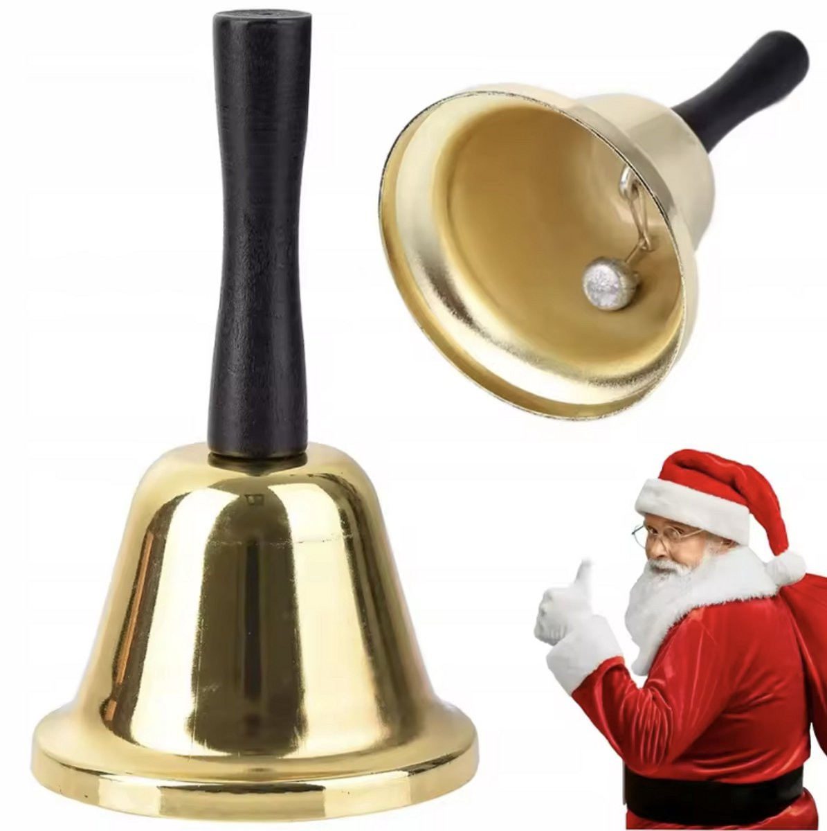 CHPN Gouden Handbel met zwart handvat, Hoogte: 12 cm