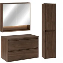 BADMÖBEL 80cm 2er-Set Dunkles Holz