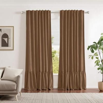 Awesome Home Blackout Recycled Cotton Ruffle Curtain Pair