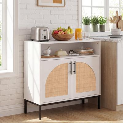 Lirago "32"" Sideboard Buffet Cabinet with 2 Natural Rattan Decorated Doors and Adjustable Shelf"