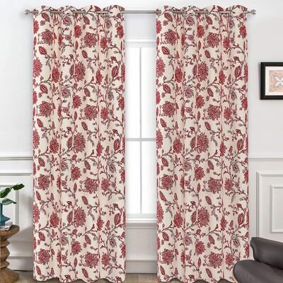DriftAway Oleson Jacobean Floral Linen Blend Blackout Curtain Panel