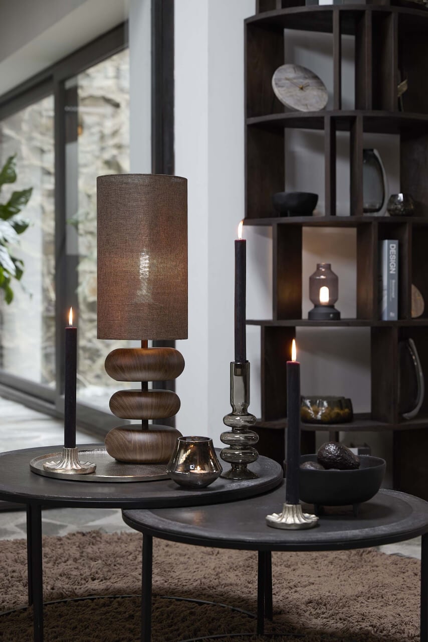 Light & Living Danialo Tafellamp - Hout en Metaal - Bruin - Hoogte: 60 cm