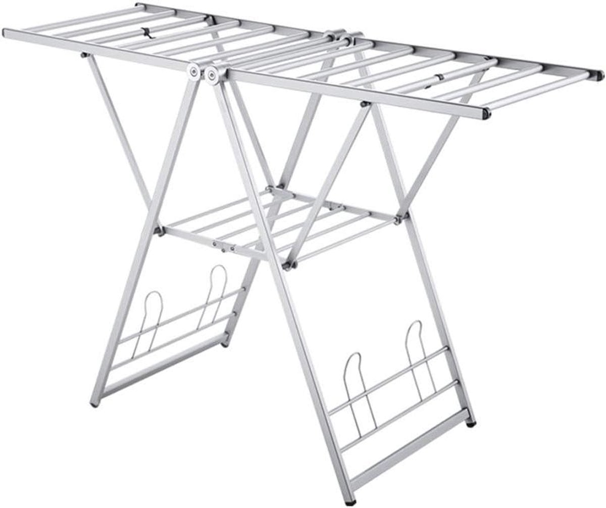 Wasrek Staand - Opvouwbare Kledingdroger met Schoenhouders - Zilver - 159 x 55 x 108 cm