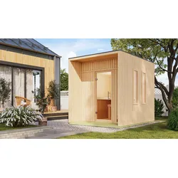 Karibu 73 mm Saunahaus Lejana inkl. Saunaofen mit eingebauter Steuerung 9 kW schwarz