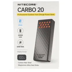 Nitecore Powerbank CARBO20, Kapazität 20.000mAh, professionelle Outdoor Powerbank, max. 65 Watt, Kohlefasergehäuse
