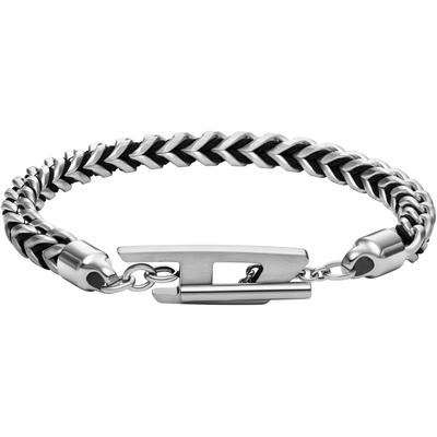 Armband DIESEL "Schmuck Geschenk Edelstahl Nylon Armschmuck CHAIN", schwarz (edelstahlfarben, schwarz), Armbänder, Damen, 22cm, Edelstahl Nylon, Edelstahl, Nylon, Armband