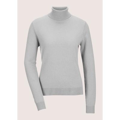 Longpullover MADELEINE "Kaschmirpullover Zeitloser Strickpullover mit geripptem Rollkragen", Damen, Gr. 36/38, grau (silbergrau, melange), Obermaterial: 100% Kaschmir WS., Modern, Rollkragen, Pullover Longpullover, Kaschmirpullover mit Rollkragen,...