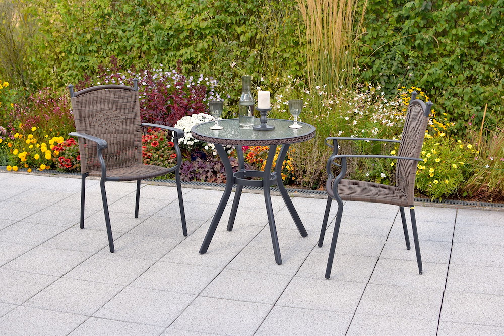 MERXXHANDELS Roma Set 3tlg braun 2 Sessel Tisch Ø 70cm Alu/Kunststoff 16946473