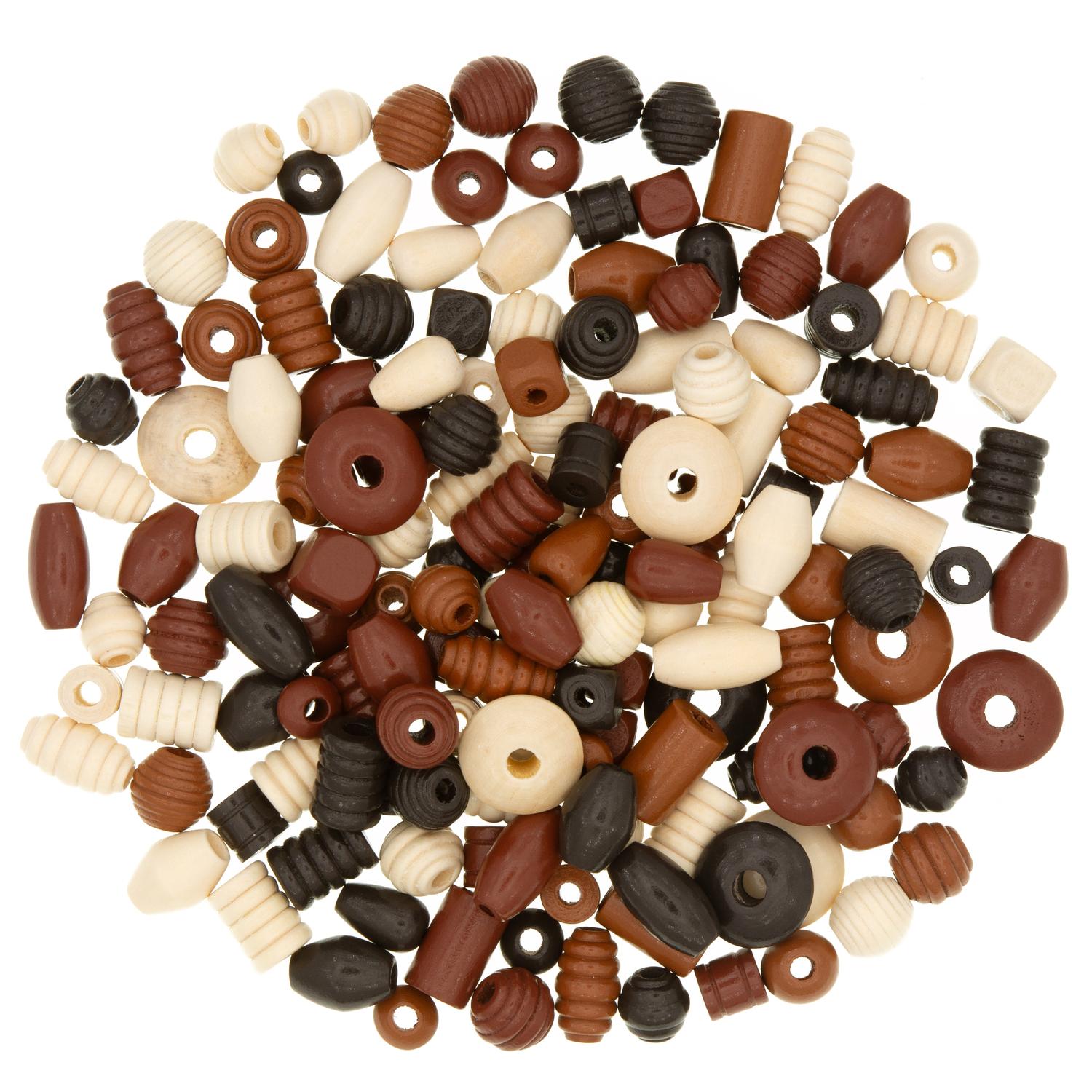 Holzperlenmix, Brauntöne, 10–25 mm, 500 g
