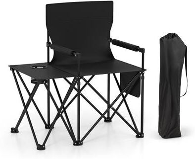 Costway Oversized Camping Chair with Side Table and 2 Storage Pockets-Black