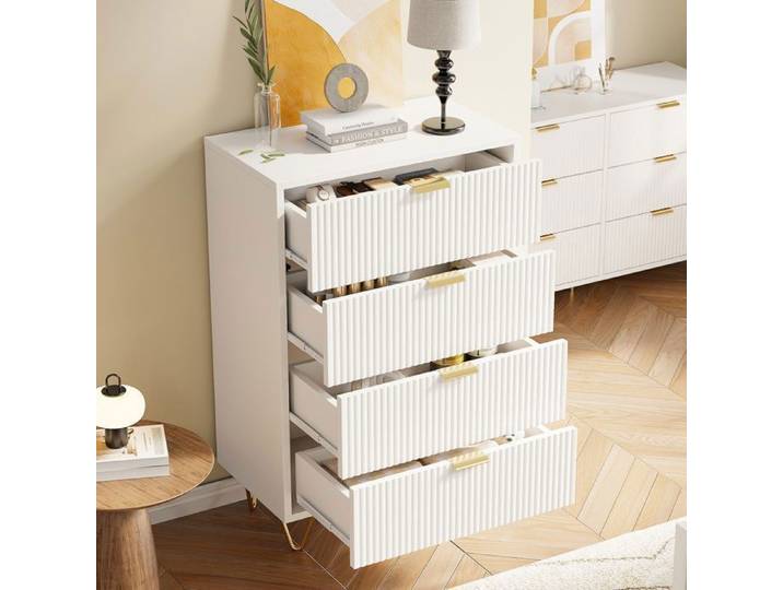 Commode 4 Tiroirs - RAVAS - Moderne - Bois Massif - Blanc - Design Contemporain