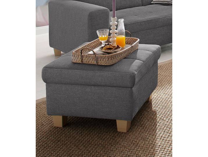Hocker, NaturLEDER, Grau, 64×43×64 cm, Handgefertigt, Klassisch, Home-affaire