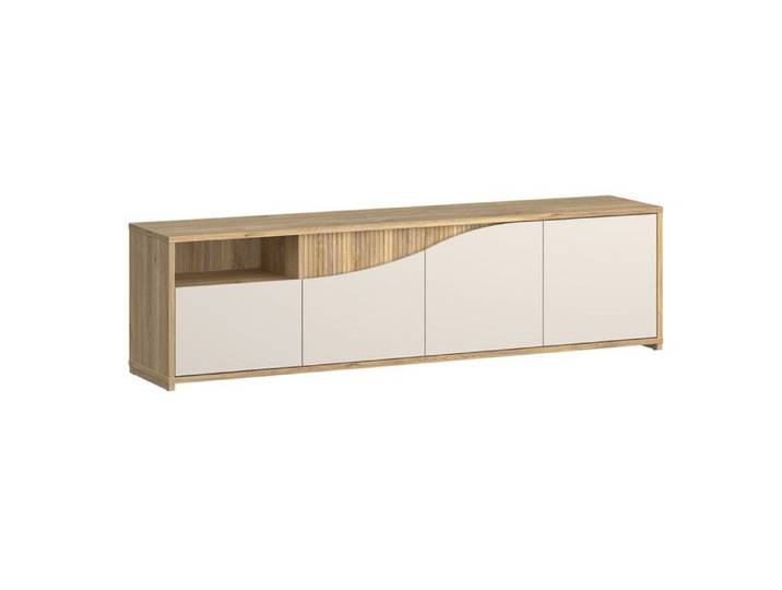 Meuble TV 204 cm décor tasseaux bois et sable avec vagues - RIVAGE Meubletmoi