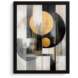 POSTER MIT RAHMEN Abstrakt - Gold - Silber - Formen - Ästhetisch - Modern Bilderrahmen 30x40 cm