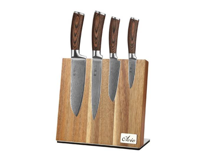 Wakoli Messer-Set Edib 4er Damastmesserset I 8-18cm Klinge I magnetischer Messerblock (Damastmesser & Messerblock, 5-tlg., 4 Damastmesser + Messerblock), Küchenmesser aus 67 Lagen Damaststahl mit VG10 Kern inkl. Geschenkbox