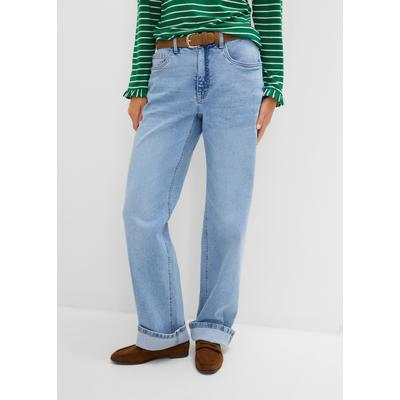 Straight-Jeans BONPRIX, Damen, Gr. 54, N-Gr, blau (hellblau denim used (länge: regulär)), Obermaterial: 99% Baumwolle, 1% Elasthan, regular fit, Jeans Straight-Jeans, mit High-Waist-Bund, Regular Fit, Straight-Leg-Schnitt, im Casual-Stil