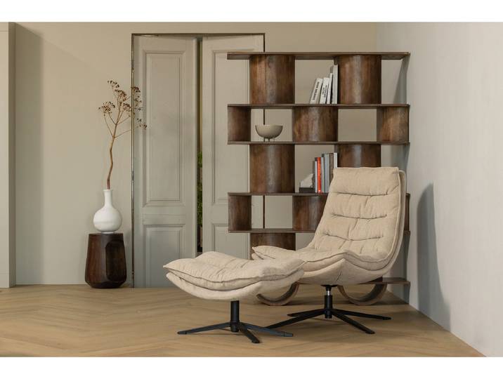 Drehsessel Kube mit Hocker Beige/Beige Chenille 74 x 100 x 89cm