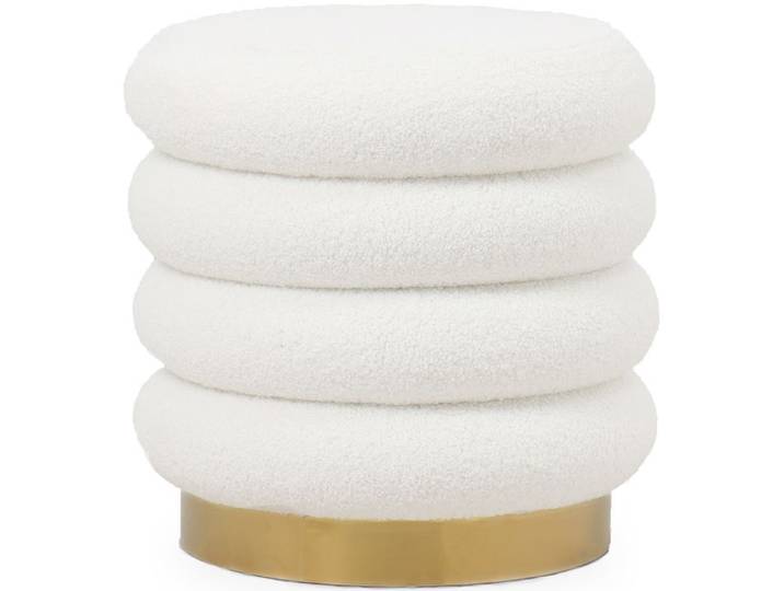 Pouf Rond Tapissé en Tissu Bouclé - Leonora Blanc