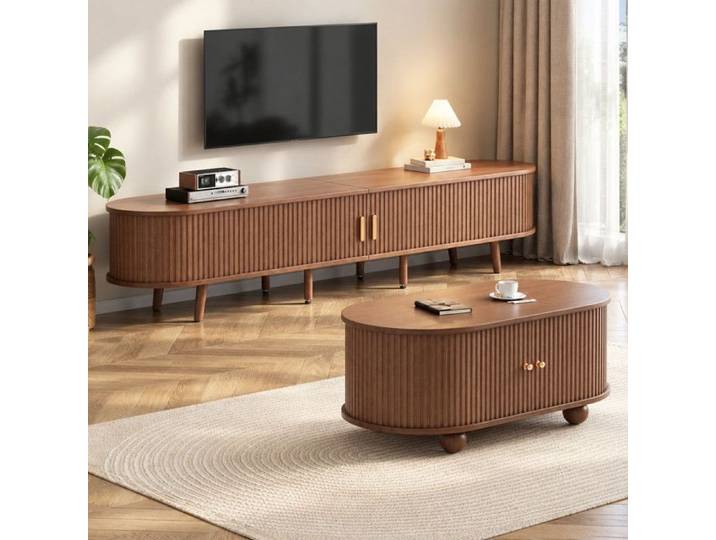 Norevia Ensemble Meuble TV et Table Basse en MDF Finition Noyer Meuble de Salon 170 cm