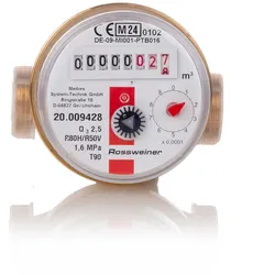 Wohnungs-Wasserzähler Aufputz für Warmwasser Q3 2,5 m3 - Baulänge 80 mm