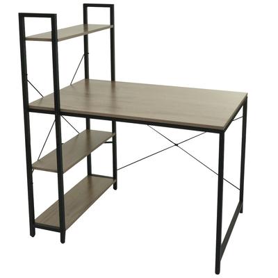 Mendler Schreibtisch mit Regal HWC-K81, Laptoptisch Bürotisch Arbeitstisch, 100x60cm Metall MDF ~ grau-braun