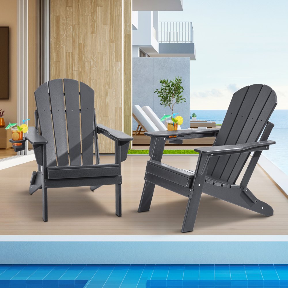 Adirondack-Stuhl Set - 2er-Set Faltbare Gartenstühle - Gartensessel Sonnenliege - Grau