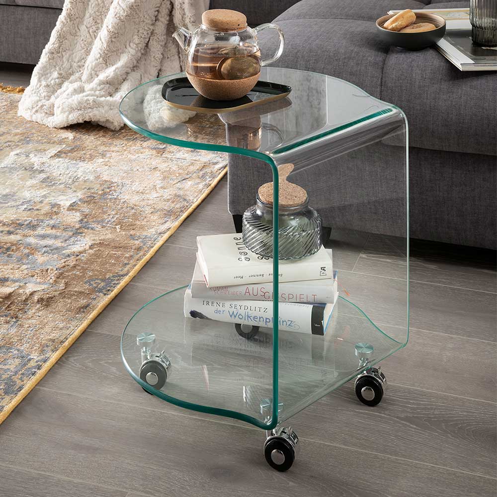 Pharao24.de Beistelltischchen aus Glas mit Kunststoffuniversalrollen 45 cm hoch