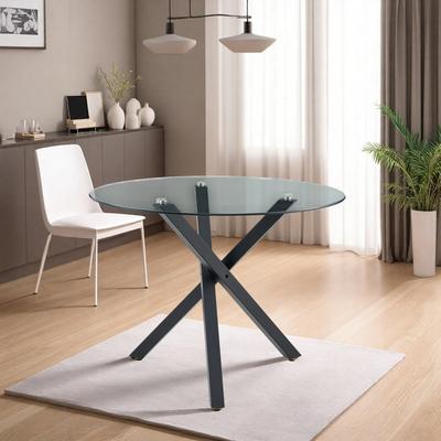 ZWYO HOSIMU "39"" Modern Round Glass Dining Table, 8mm Tempered Glass Kitchen Table with X-Shaped Metal Legs for 2-4"