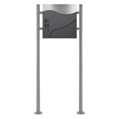 ECD Germany Briefkasten mit Zeitungsfach Anthrazit-Silber aus Edelstahl mit Ständer Silber Edelstahl, Postkasten Mailbox Briefkastenständer Pfosten