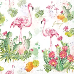 Ambiente 20 Servietten Papier 33x33cm 3-lagig - hochwertige Einweg Papierservietten Flamingo- & Kakteenmotiv Bunt Partyservietten Lunchservietten Tischdeko