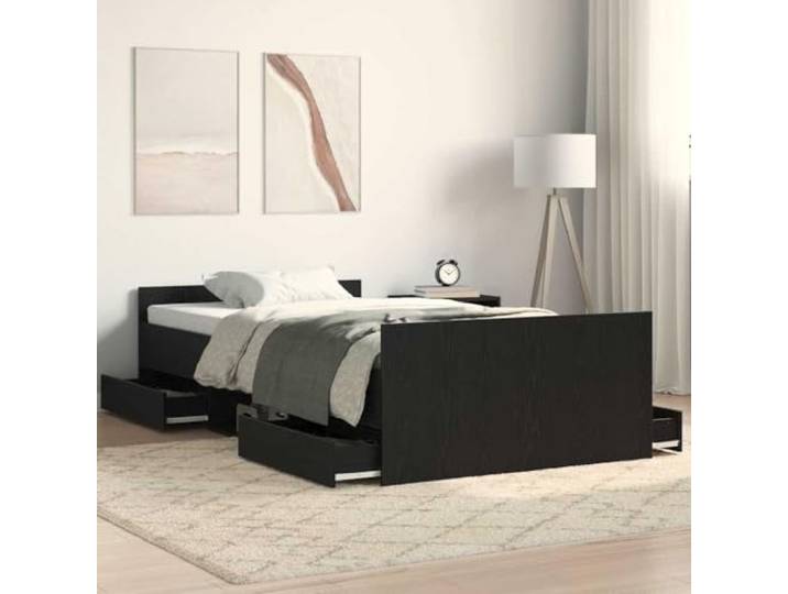 Holzwerkstoff Stauraum Modern Bettgestell Schwarz 203 x 93 x 50 cm Bettgestell mit Bettkasten Schwarz Eichen-Optik 203x93x50 cm Holzwerkstoff Einzelbett Lattenrost Kopfteil Stauraumbett Modern
