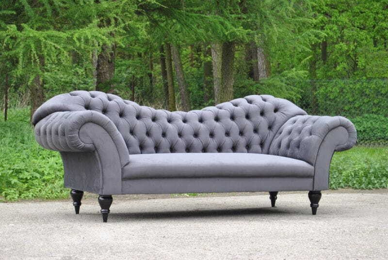 Chesterfield 3-zits designbank in grijs textiel