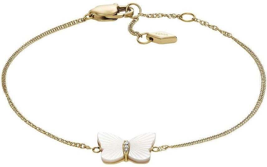 Fossil Pulsera de cadena de mujer sutton radiant wings con mariposa de nácar blanco. Dorado