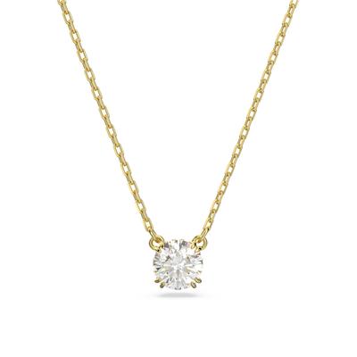 Kette mit Anhänger SWAROVSKI "Stilla Round", gold (gelbgoldfarben, kristallweiß), Halsketten, Damen, Metall, L: 42 B: 0,9mm, mit Swarovski Kristall, B:0,9mm