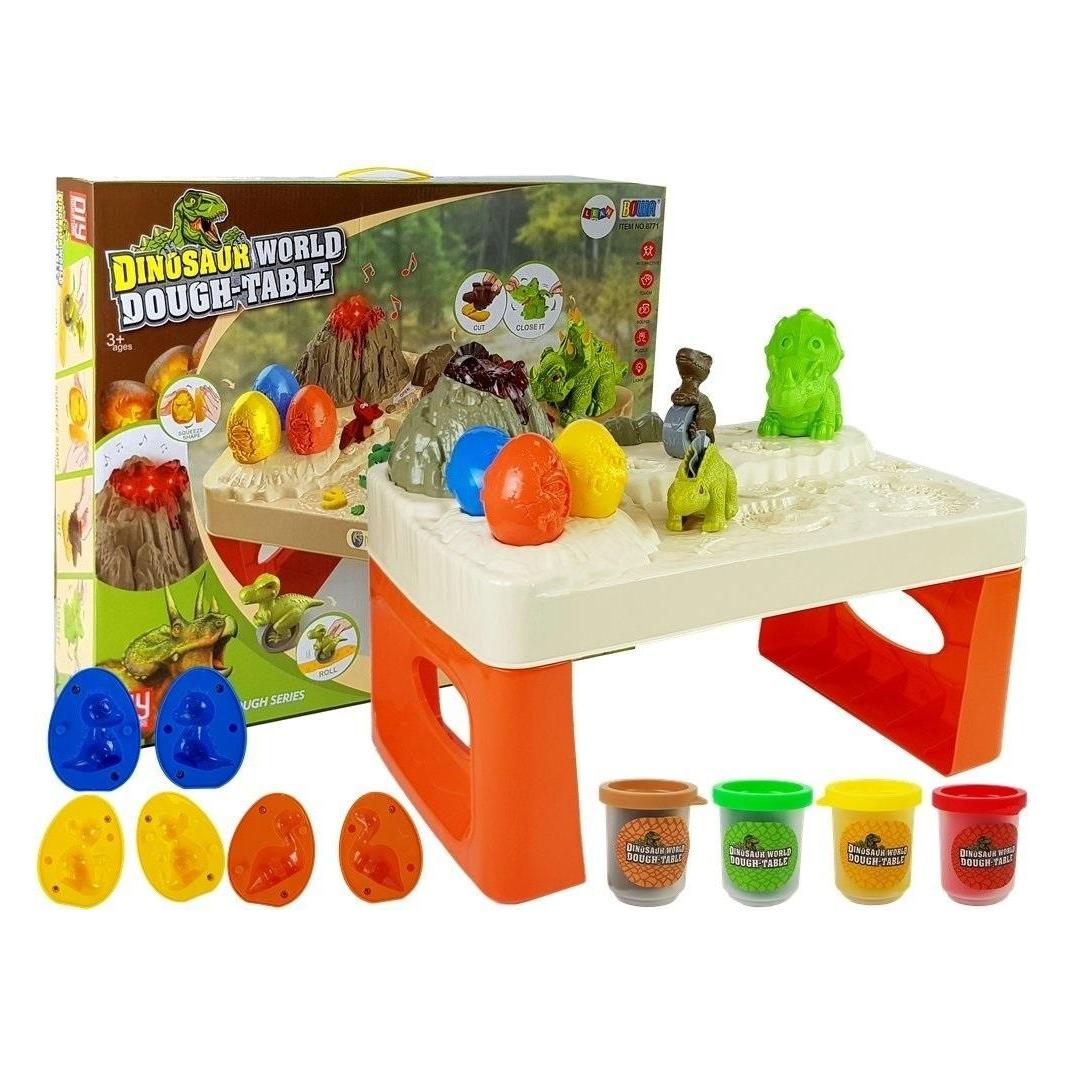 Lean Toys Ein Set aus Plastilin, Dinosauriern, Eiern, einem Tisch und einem Vulkan (LT8525)