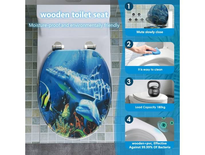 Couvre-siège de toilette Sainos de type O avec fermeture douce, résistant à l'humidité, antibactérien, grande capacité de charge 180 kg