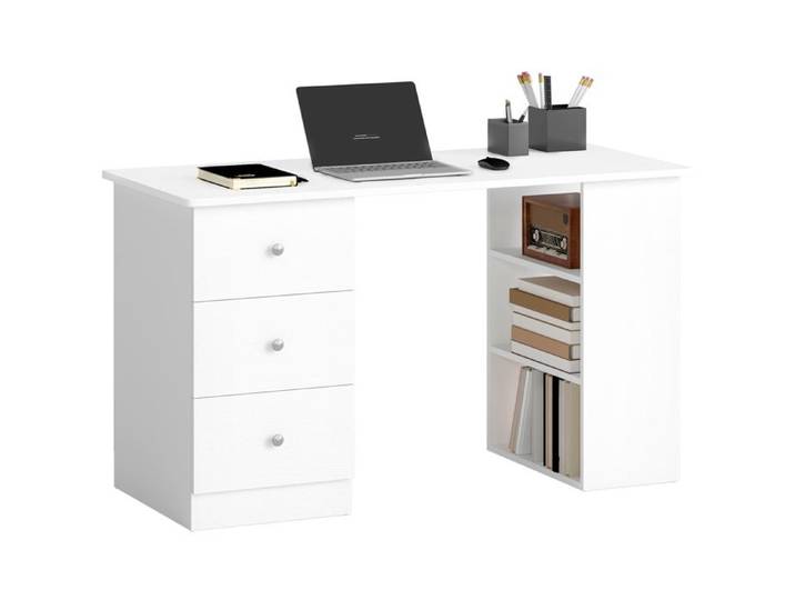 Bureau d'ordinateur blanc en MDF 120x49x72 cm avec tiroirs et étagères de rangement pour chambre bureau et étude